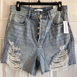 NWT PacSun Blue Jean Shorts 29 Distressed High-Waist Design Krissa 90s Boyfriend